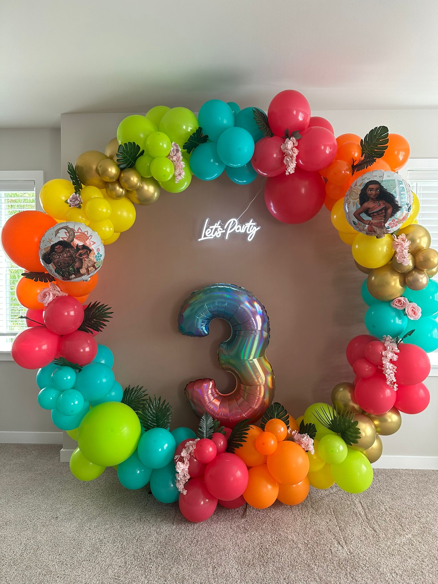 Teal blue gold circle hoop balloon arch