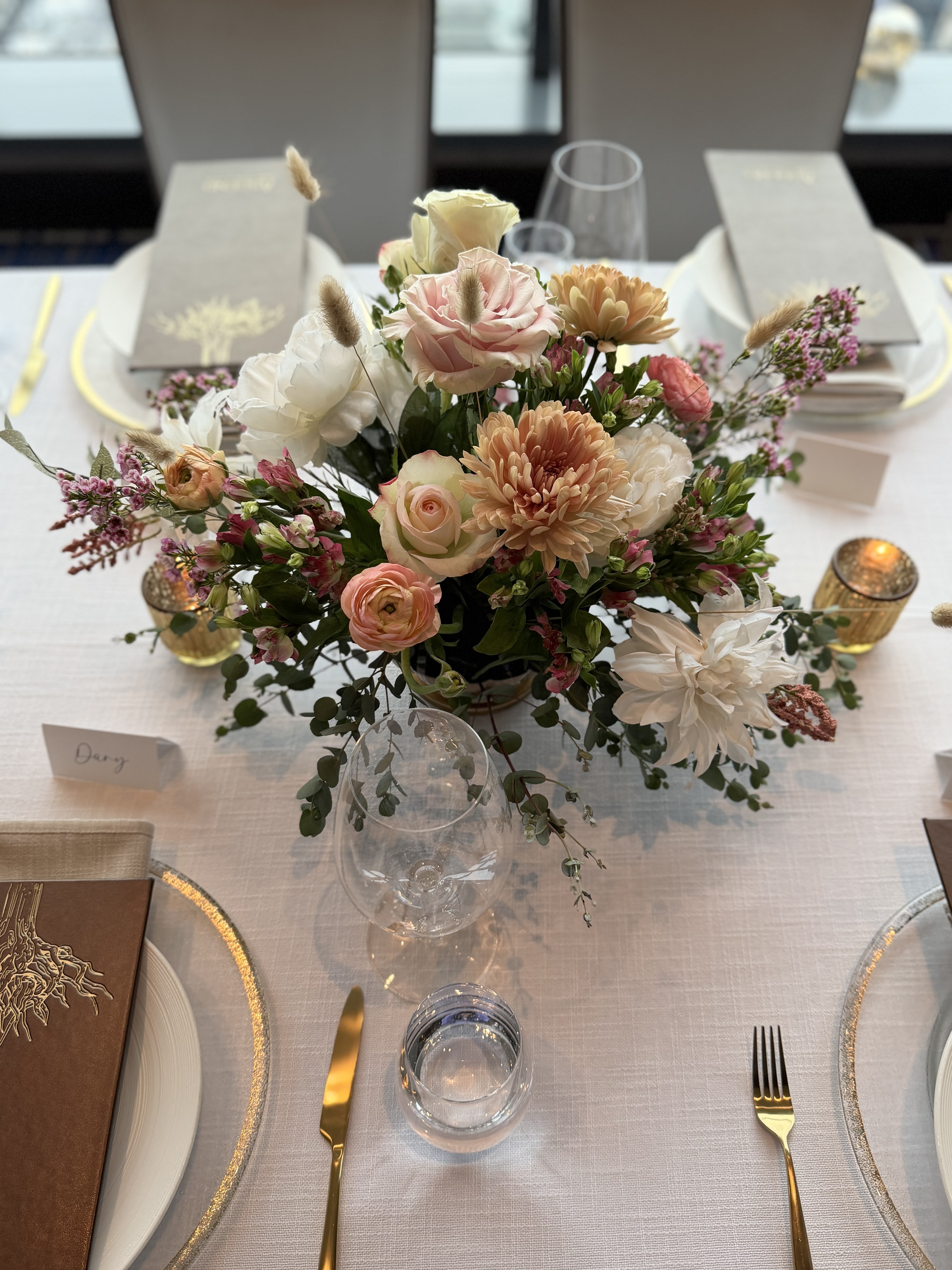 Sunflower and white gerbera centerpiece