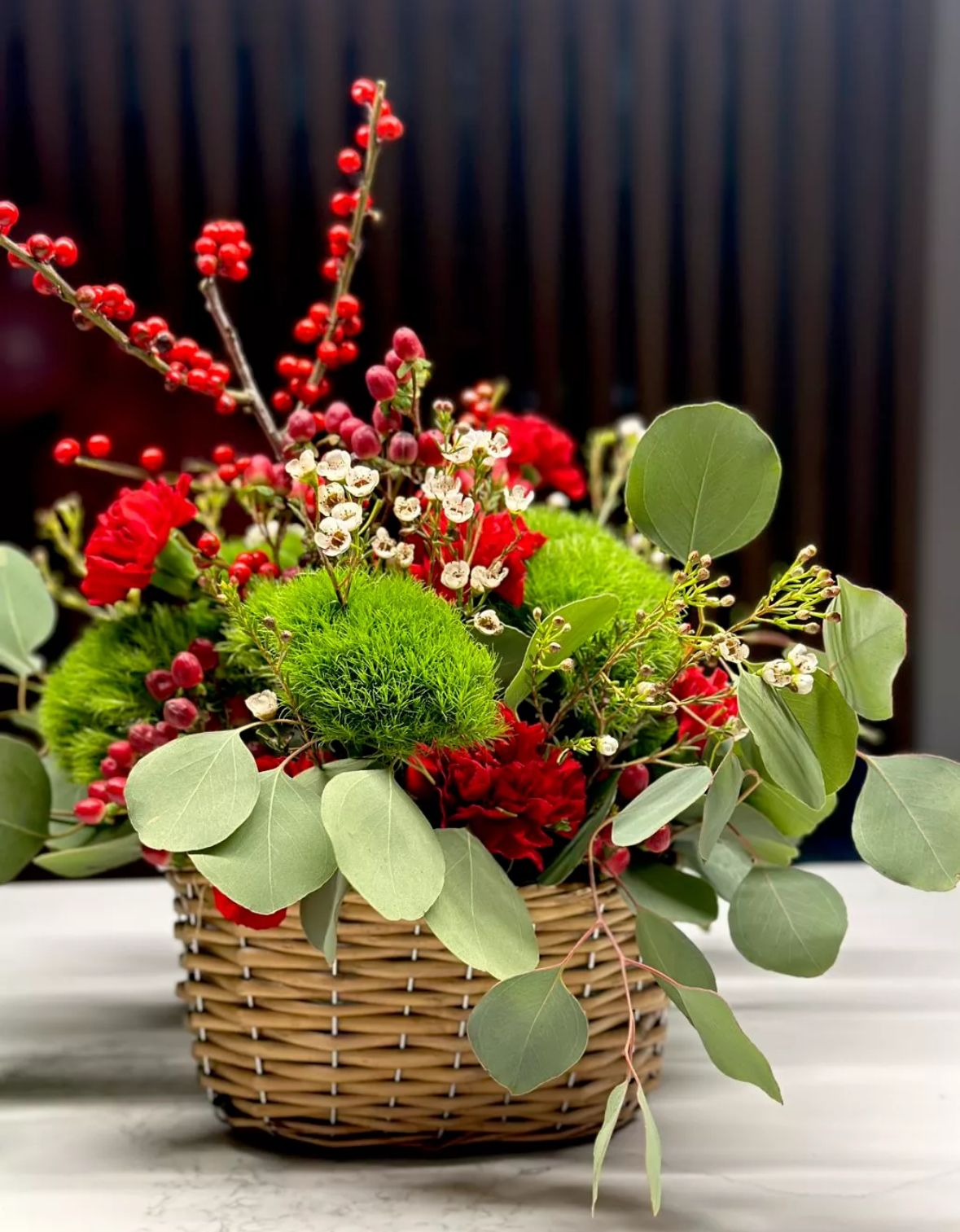 Elegant floral centerpiece close up